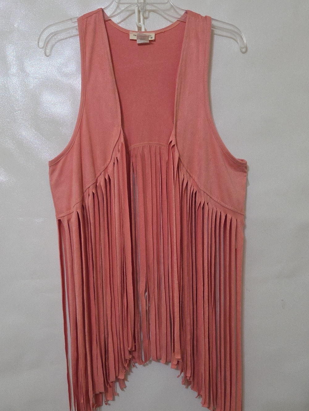 Twenty Second Women's Coral Boho Western Fringe Tassel Open-Front Vest - Large